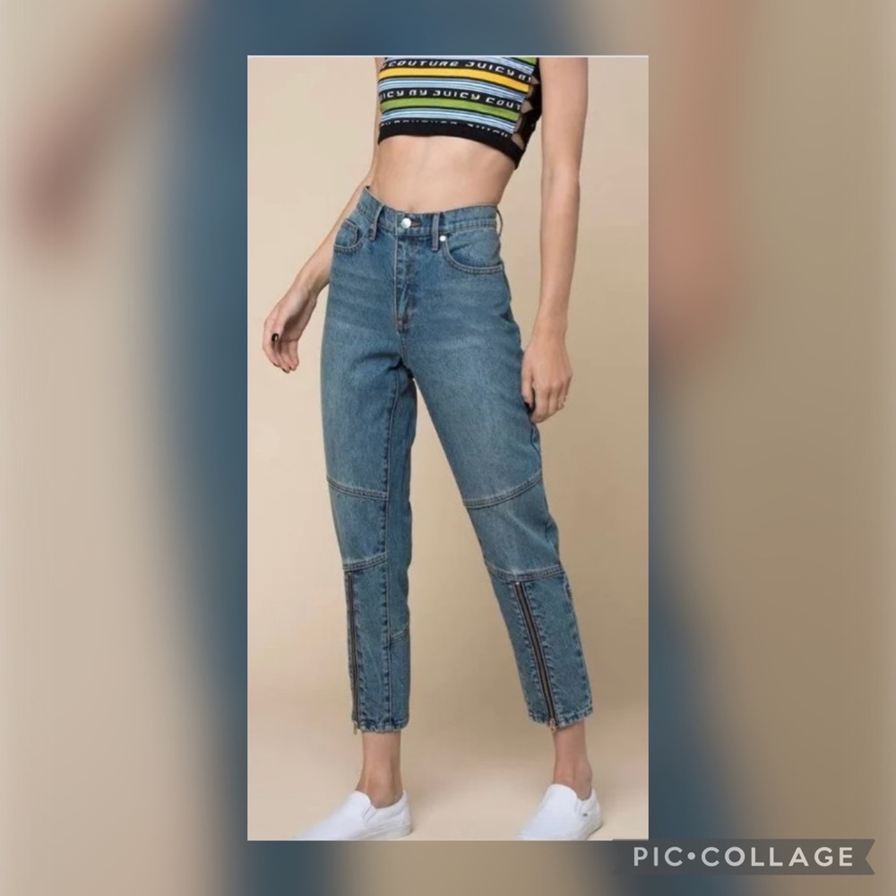 Juicy Couture Desert Wash Moto Girlfriend Jeans with Front Zippers - Picture 1 of 7